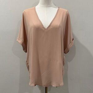 Lush Oversized V-Neck Blouse in Soft Pink - Size Medium